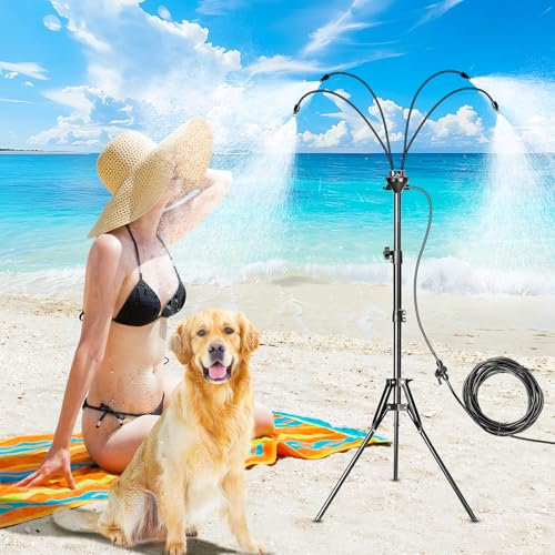 Nebulizzatori in piedi per patio esterno, altezza regolabile 1,5 m, sistema di nebulizzazione con linea di nebulizzazione da 26,2 m per raffreddamento all'aperto, tubo portatile per acqua per barbecue
