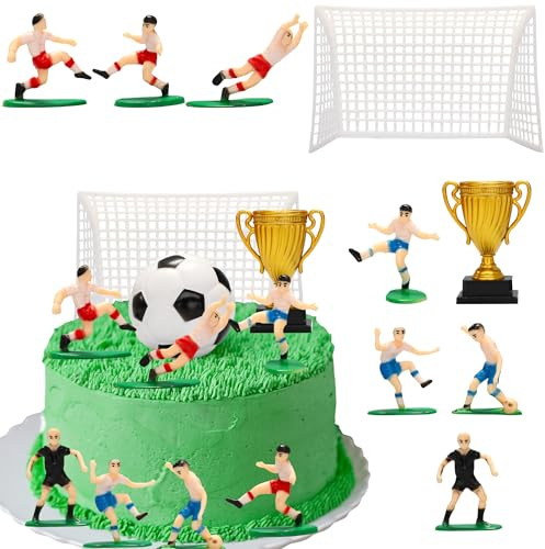 Gyufise 11Pcs Soccer Cake Topper Decoration Soccer Ball Player Cupcake Toppers for Sport Party Soccer Birthday Party Sport Party Supplies Red Blue
