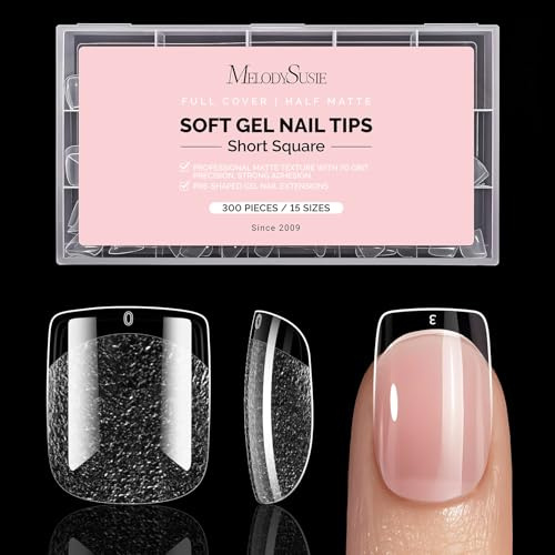 MelodySusie Short Square Almond Nail Tips - 300Pcs Clear Acrylic, Half Matte Full Cover Press on Nails for DIY Extension & Salon Use, 15 Sizes Pre-Shaped for Long-Lasting Manicure | Clear Acrylic, Half Matte Full Cover Press on Nails for DIY Extension & Salon Use, Pre-Shaped for Long-Lasting Manicure