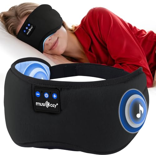 MUSICOZY Breathable Sleep Mask Headphones, 100% Blackout for Side Sleepers | Sleep Headphones with Ultra-thin Speakers Bluetooth 5.4, 16-hour playtime, comfort for hot sleepers and pressure-free sleep