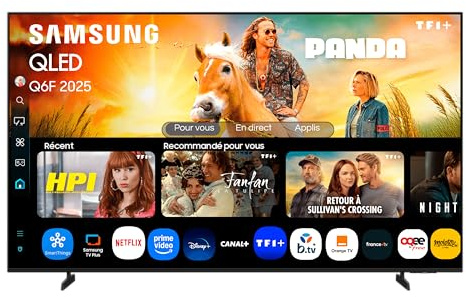 Samsung TV AI 65 Pouces QLED 65Q6F 4K Smart TV, Quantum Dots, Q4 Lite Processor, WiFi, Airplay, HDR, Q-Symphony, OTS Lite, Knox Security, Gaming Hub, Bixby, Application opérateurs intégrées 2025