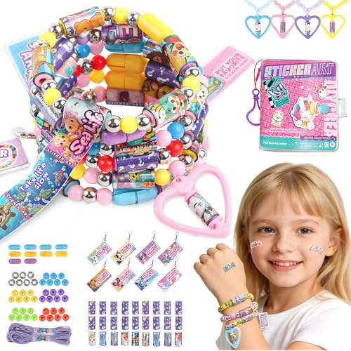 DIY Sticker Jewelry Making Kit 480pcs with Book, Sticker Bracelet Kit for Kids, Wearable Shareable Sticker Bracelet Making Kit for Girls 5-12, Birthday Easter Gift for 5 6 7 8 9 10 11 12 Year Old