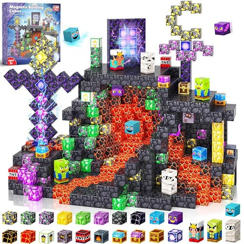Chennyfun Bloques Magneticos Construccion Niños, 100 Piezas Construcciones Magneticas Niño, Construcciones Cubos Magneticas Juguete Creativo, Juguetes Regalos para Niños 3+ Halloween Navidad