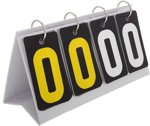 Kichvoe Tableau D'affichage Sportif Portable Petit Format en Plastique Noir et Jaune à 4 Chiffres, Compteur de Score Rabattable pour Billard, Tennis de Table et Badminton, Accessoire