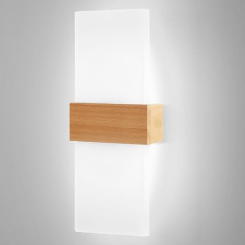 LED Wandlampe Inne 12W Moderne Up Down Wandleuchte aus Acryl Kaltweiß 6500K | Wandbeleuchtung mit Holzgehäuse Indirektes Wand Licht für Flur Treppenhaus Balkon Wohnzimmer Schlafzimmer Wandleuchte
