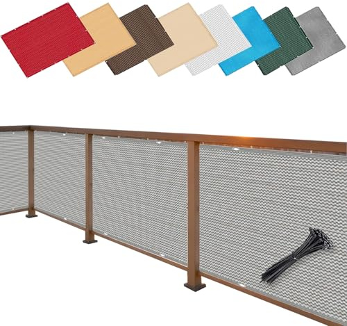 Toldo Vela de Sombra Rectangular 3.6 x 5 m, Intemperie, Transpirable, Resistente Viento Fácil de Instalar y Estable, Pantalla de Privacidad Balcón, para Balcon, Gris Claro