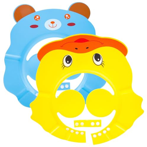 Gorro de Ducha para Bebés Ajustable Visera Eva, 2 Piezas | Protección para Baño Infantil, Reutilizable y Fácil de Poner, Dibujos de Patito Amarillo y Oso Azul