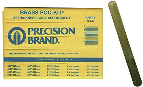Precision Brand 76740 Brass Thickness Feeler Gage Poc-Kit Assortment, 1/2 Width, 5 Length, 20 Blades