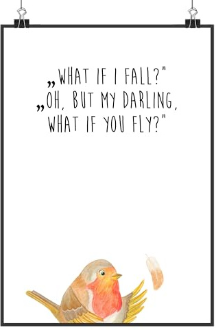 Mr. & Mrs. Panda Bild Rotkehlchen Federn DIN A3 - Geschenk, Spruch Mut, Wandbild, Vogel, fliegen, Kunstdruck, Motivation Sprüche, Posterdruck, wanddeko, Plakat, Lustige