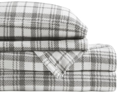 Sleep Philosophy Micro Forro Polar Juego de sábanas Queen 4 Piece Set Cuadros Grises