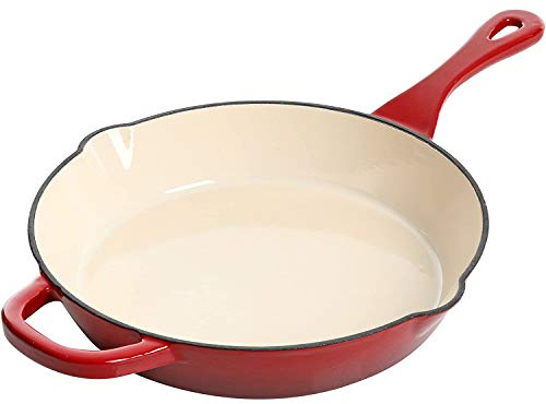Crock-Pot Artisan 10 Inch Enameled Cast Iron Round Skillet, Scarlet Red