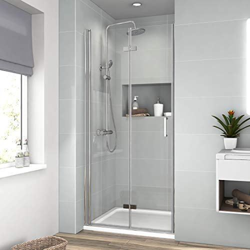 EMKE Duschtür 90 x 195 cm Nischentür Duschkabine Penedeltür Dusche Falttür Duschabtrennung Duschwand aus Sicherheitsglas nach innen und außen Klappbar Schwingtür