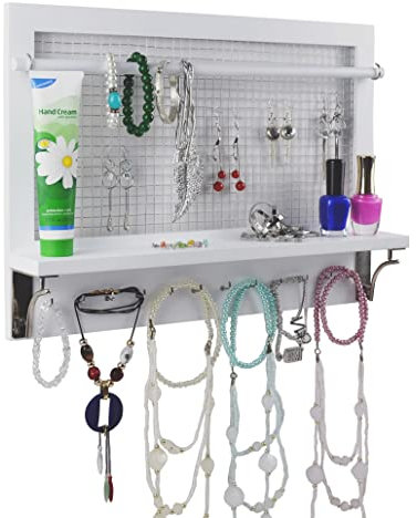 Spiretro Support Mural Bijoux Organiseur Support étagère avec Crochets Tige à Suspendre Boucles d'oreilles Colliers Bracelets Bagues