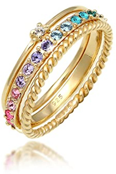 Elli Ring Damen Set Multi-Color Funkelnd mit Kristallen Bunt 925 Silber | vergoldet