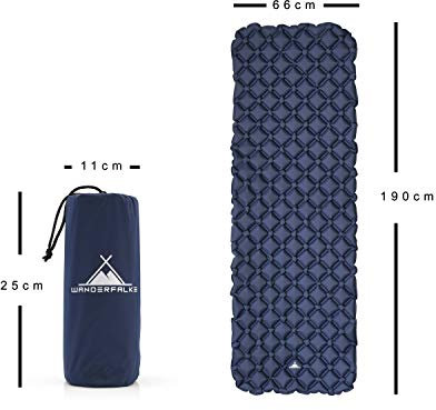 WANDERFALKE® 550g Ultraleichte Aufblasbare Isomatte - (XL-Breite 66cm) - Camping Matratze mit Kleines Packmaß für Outdoor, Camping, Wandern & Bikepacking