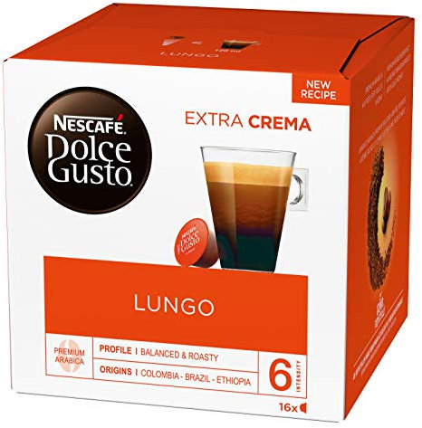 NESCAFÉ Dolce Gusto Lungo Kaffeekapseln (100 Prozent Arabica Bohnen, Feine Crema und kräftiges Aroma, Schnelle Zubereitung, Aromaversiegelte Kapseln) 1er Pack (1 x 16 Kapseln)