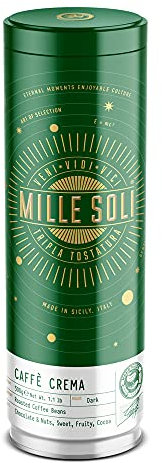 MilleSoli Caffè Crema - Kaffeebohnen 500g in luftdichter Dose wiederverwendbar - Traditionelle Röstung in Sizilien In Handarbeit - Dunkle Röstüng - Ideal für Kaffeevollautomat und Siebträger