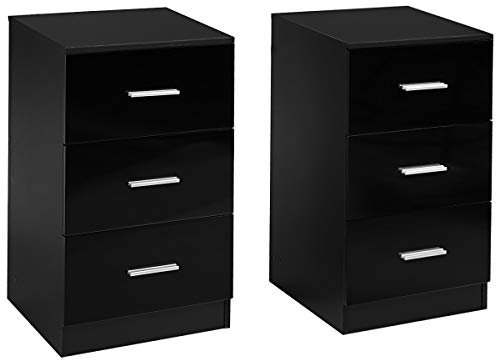 DREAMADE Aktenschrank mit 3 Schubladen, Büroschrank, 37,1x34,2x66,5cm, Schubladenschrank, Nachttisch, Universalschrank, Nachtschrank, Schwarz (2er Set)