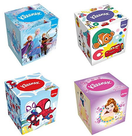 Kleenex Disney Taschentücher-Boxen, verschiedene Designs, 3-lagig, 12 Würfel-Boxen à 48 Tücher