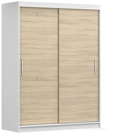 Fabryka Mebli Idźczak Kleiderschrank, Wohnzimmerschrank - Sonoma, Weiß Schwebetürenschrank, Schlafzimmerschrank - ‎61 x 150 x 200 cm - Schrank für Schlafzimmer, Wohnzimmer, Garderobe, modern