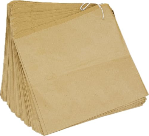 TP4U - 200 Brown Strung Paper Bags 8.5'' x 8.5'' Kraft Food Fruit Sweet Party Grocery Recyclable Eco friendly - Various Sizes (8.5'' x 8.5'')