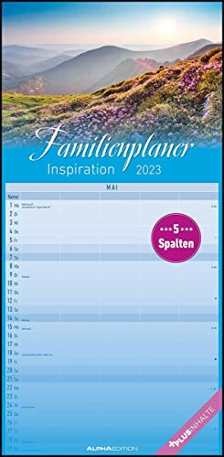 Familienplaner Inspiration 2023 - Familien-Timer 22x45 cm - mit Ferienterminen - 5 Spalten - Wand-Planer - mit vielen Zusatzinformationen - Alpha Edition