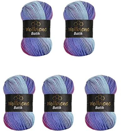 5 x 100 g ullbi batik 500 gram ull med färggradient flerfärgad stickad ull virkad ull (2000 bär lila)