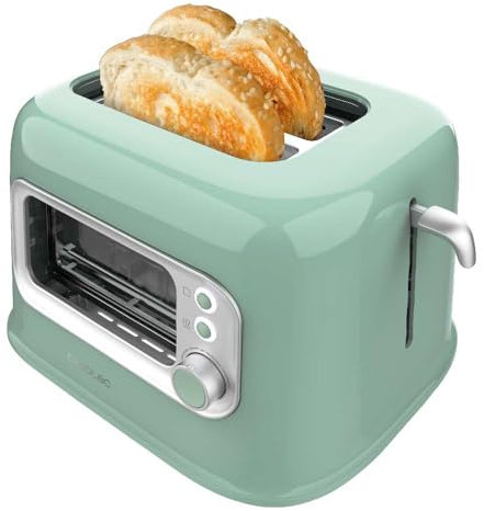 Cecotec Tostapane Verticale RetroVision Verde, Potenza 700W, 2 Fessure Extra-Larghe, Design Unico di Visualizzazione, Controllo della Tostatura, Design Retrò, Copertura Antipolvere