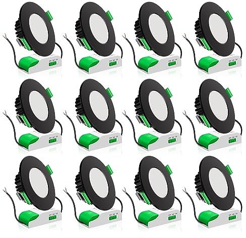 ALUSSO LED Einbaustrahler 230V Schwarz Ultra Flach LED Spots Dimmbar 8W IP44 Bad Einbauleuchten Deckenspots Deckenstrahler, Warmweiß Neutralweiß Kaltweiß Einbauspots für Badezimmer Küche, 12er Set