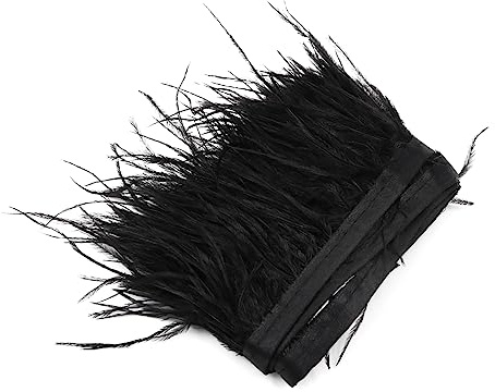 POFET Yards natürliche weiche Straußenfedern Fransenborte Band zum Nähen von Kleidern, Dekoration, Basteln, Kleidung, Hochzeit, Dekoration, Nähen, Basteln, 10-13 cm (schwarz)