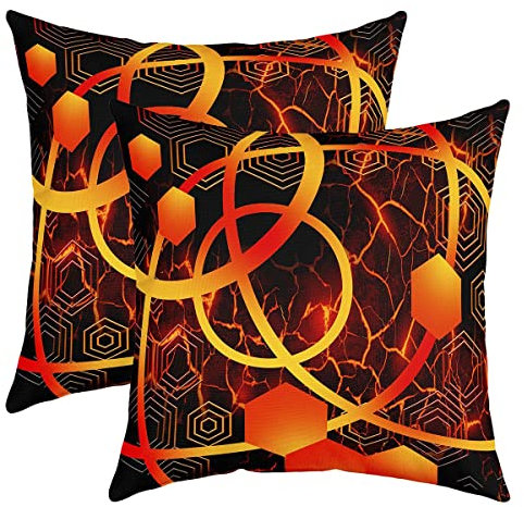 2er Set Kissenbezüge Geometrisch Kissenbezüge 40x40cm Waben Geometrie Kissenbezug für Home Wohnzimmer Dekor Dekokissen Umkehrbar Orange Rot Stripe Line Dekorative Kissenhülle Sofakissen Couchkissen