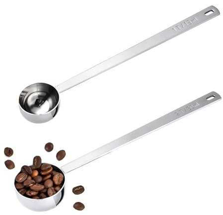 U-Taste Coffee Scoops Set of 2: 18/8 Stainless Steel Measuring Coffee Spoons with 17.4cm Long Handle for Ground Coffee, Beans, Powder, Espresso, Ideal for Tall Canister, Jar (15&30ml, Silver)