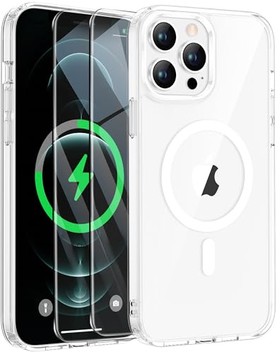 ORETECH für iPhone 12 Pro Max Hülle mit 2 Schutzfolie, Klar | Kameraschutz,Kompatibel mit Mag Safe,Stoßfest Kratzfest Transparent Rückseite Handyhülle für iPhone 12 Pro Max