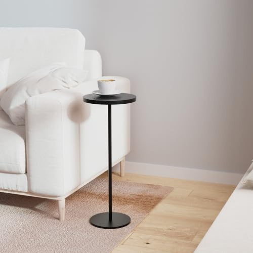 DREAMODERN Runder Getränketisch, schwarzer Beistelltisch, moderner Beistelltisch, kleiner Sockeltisch, Martini-Tisch für Wohnzimmer, Schlafzimmer, kleine Räume, Sofa, Couch, Stuhl, Terrasse, Schwarz