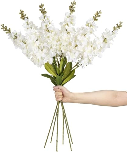 IPOPU Künstliche Rittersporn, 85,1 cm, Weiß, Schnappdrachen, künstliche Blumen, 6 Stück, langer Stiel, Blumen für hohe Vasen, Hochzeit, Heimdekoration (weiß)
