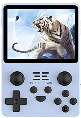 AIUOUS RGB20S Handheld Retro Game Console Pow Kitty Handheld Arcade Game with Built-in 16+64G Card & 15000 Games, 3.5 Inch IPS Screen Game Player (Blue)