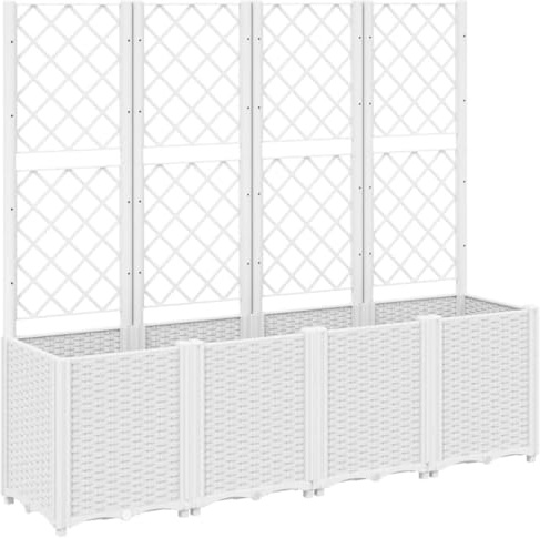vidaXL Pflanzkübel mit Rankgitter, Blumenkübel mit modularem Design Rattan-Optik, Blumentopf für Terrasse Garten, Blumenkasten Pflanzkasten, Weiß PP