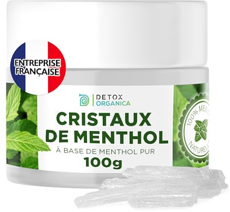 DETOX ORGANICA Cristaux de Menthe - Sauna et Inhalation Rhume - 100g de Menthe 100% Naturelle - Grands Cristaux de Qualité Supérieure - Produit pour Inhalation au Parfum Intense (100g Flacon)