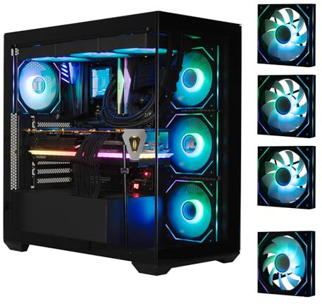 BitFenix CETO Boîtier de jeu PC à haut débit d'air, verre trempé panoramique noir, compatible avec carte mère à connexion inversée, 4 ventilateurs ARGB à miroir infini (3 fois