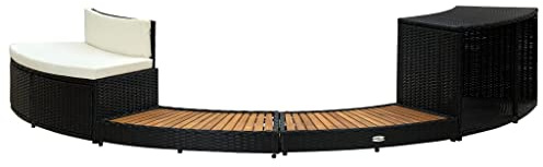 Willood Whirlpool Umrandung halbrund Schwarz Poly Rattan & Massivholz Akazie