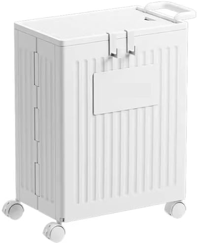 Cesto Ropa Sucia con Tapa con 4 Ruedas Silenciosas Material PP Cesta De Ropa Sucia Multiusos Cesto Ropa Sucia Estrecho para Almacenes, Hoteles, Hospit(White)