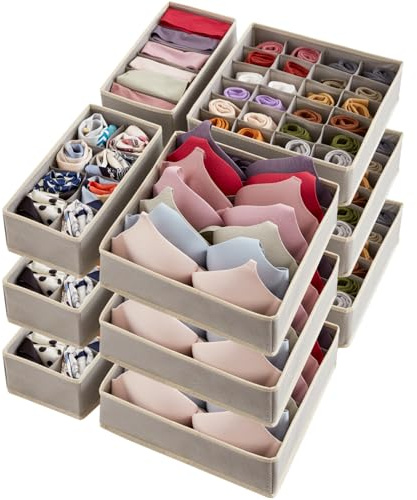 Lifewit Set di 12 Divisori per Cassetti Intima, Organizer Armadio, Separatori Pieghevoli in Tessuto per Cassetti e Scatole per Conservare Lingerie, Reggiseni, Mutande, Grigio chiaro