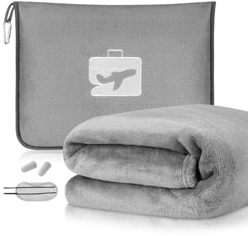 flintronic Reisedecke Kissen 2 in 1, 155 x 130 cm Weiche Flugzeugdecke, Flugzeugdecke mit Kopfkissenbezug und Ohrstöpsel, Ultraleichte Reisedecke für Urlaub, Büro, Zuhause, Geschäftsreisen (Grau)