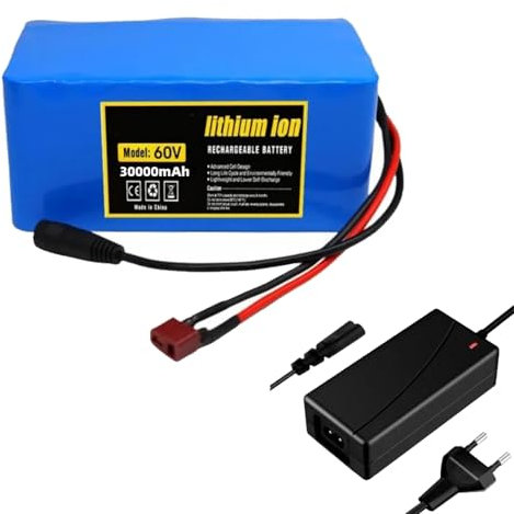 GNIUBBDB 60 V 30 Ah 16S2P E-Bike Lithium-Ionen-Akkupack mit Ladegerät Eingebauter BMS-Schutz Ideal für 200-1500 W Elektrofahrradmotor XT60 Plug
