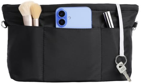 Cozary Handtaschen Organizer Nylon - Taschenorganizer für Tote Bags - 13 Taschen, Wasserabweisend, Perfekt für Handtaschen, Organizer für Handtasche, Tragetasche & Reise (Schwarz M)