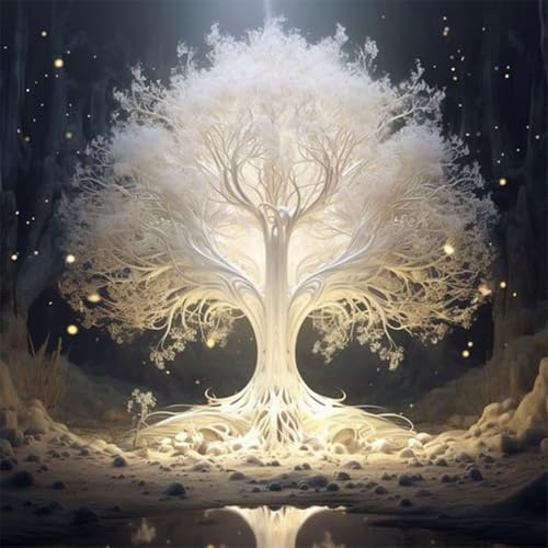 Weißer Leuchtender Lebensbaum 5D Diamantmalerei,Baum des Lebens Diamond Painting für Erwachsene, DIY Diamantkunst für Wanddeko Runde Strasssteine, für Erwachsene und Kinder Heimdekoration,30x30 cm