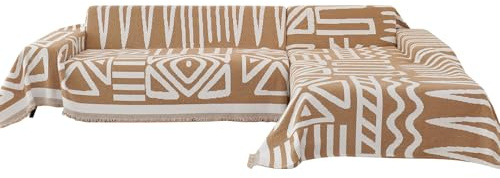 ShowyLive Sofa Überwurfdecke Sofa Überzug 2er Set für Ecksofa L-Form Sofabezug 3 Sitzer+3 Sitzer, Chenille Couch Überzug 450gsm, 180 * 300CM, Böhmisches Khaki