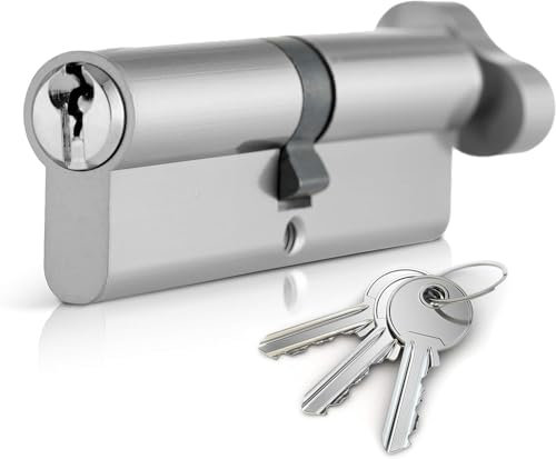 Chrome 45T/45 Thumb Turn Euro Cylinder Lock (90mm), Euro Door Barrel Lock with 3 Keys, Anti-Bump, Anti-Drill, Anti-Pick Door Lock with Key, High Security for Wooden, UPVC and Composite Doors (45T/45)