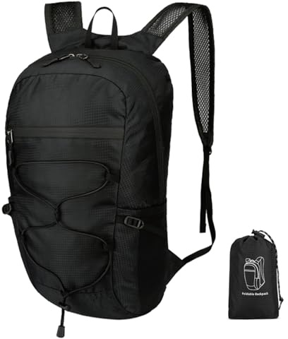 TRIWONDER 15L Wanderrucksack, Faltbarer Reiserucksack, Rucksack Herren Damen Ultraleicht und Atmungsaktiv Daypack Trekkingrucksack für Camping Outdoor Wandern (Schwarz, 15L)
