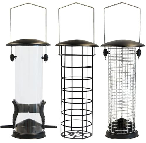 Unibos | Bird Feeders Hanging, Wild Birds Feeders Mesh Feeding Stations With Steel Hooks Hangers, Metal Bird Feeder For Garden, Hanging Bird Feeder Set + BONUS 3pcs Hooks & 2pcs Hanging Chain
